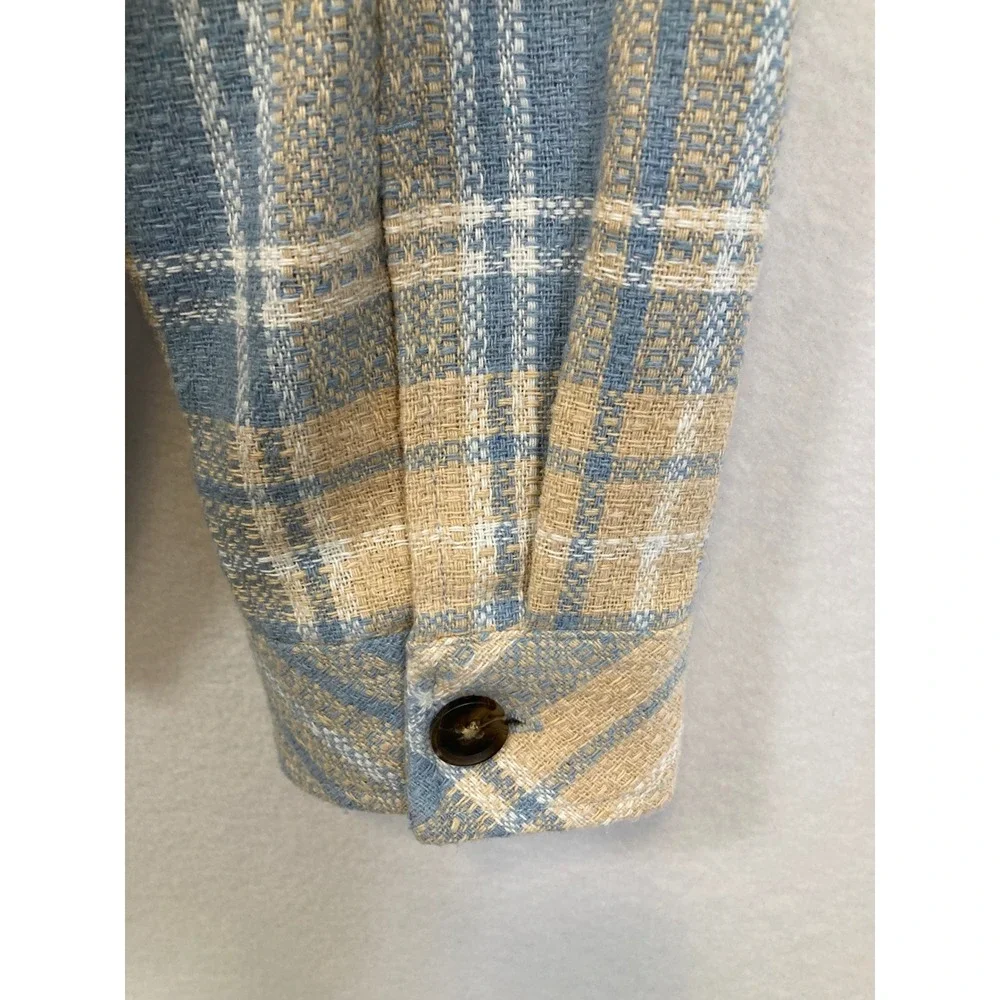 Boston Traders Plaid Flannel Shirt Jacket Beige Blue‎ Button Up Casual Size M - Picture 8 of 9
